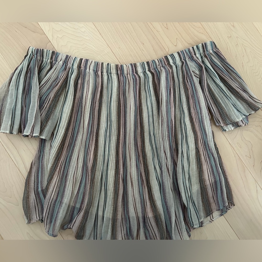 bp Off-the-Shoulder Striped Blouse